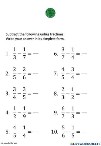 Subtracting Unlike Fractions 2