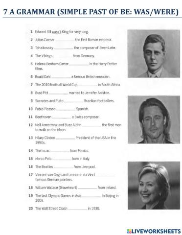 Grammar past simple of:was-were