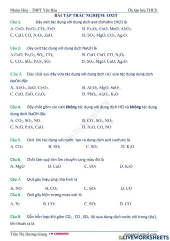 Trắc nghiệm oxit