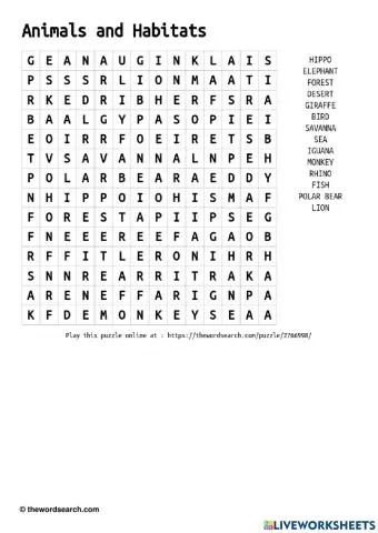 AnimalS and Habitats