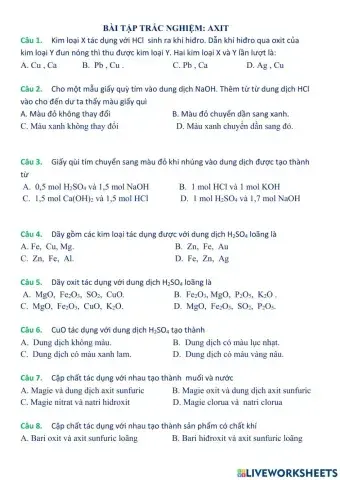 Trắc nghiệm axit