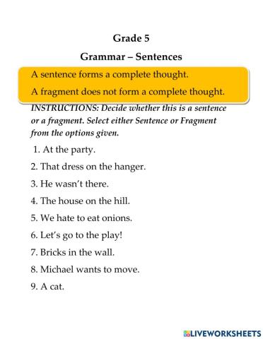 Grammar Sentences and Fragments