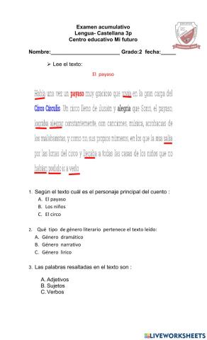 Evaluación lengua castellana 3p