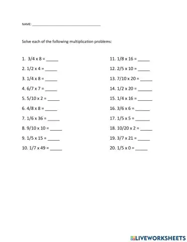 Multiplying Fractions by Whole Numbers