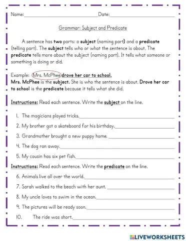 Parts Of A Sentence: Subject And Predicate