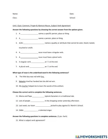 Nouns & Subject-verb Agreement