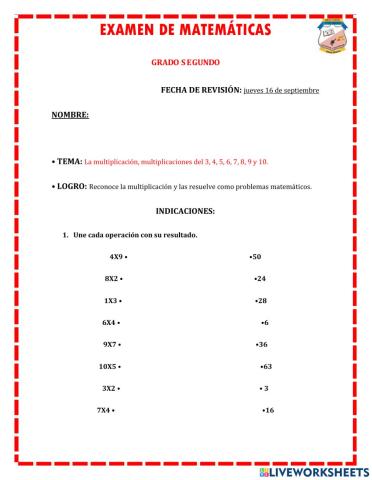 Examen de matemáticas