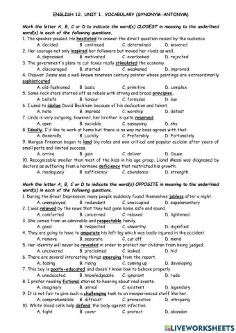 English 12. Vocabulary