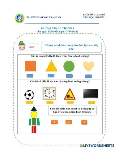 Bài tập toán tuần 2 khối 3 tuổi