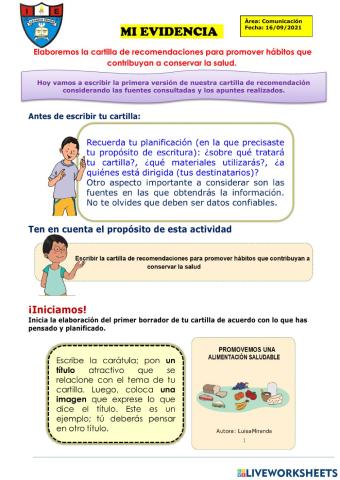Elaboremos la cartilla de recomendaciones para promover hábitos que contribuyan a conservar la salud