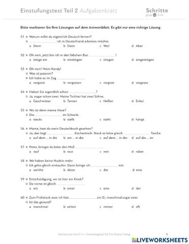 Grammatik Niveau A2.1 für Klasse 0609