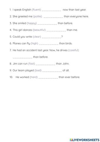 Review Comparative form of Adverbs