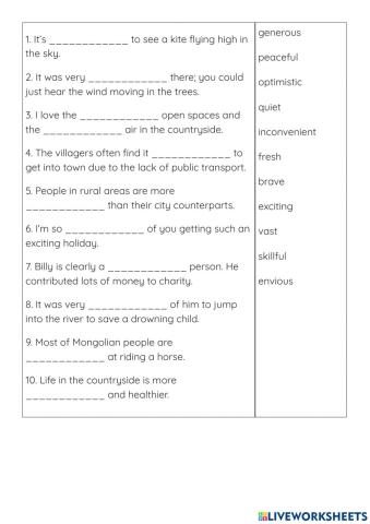 Adjectives - Life in the Countryside