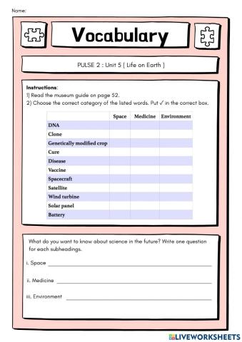 Pulse 2: Unit 5 Vocabulary