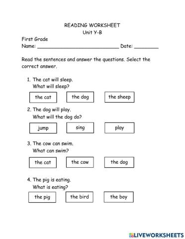 Reading final worksheet (unit y-b )