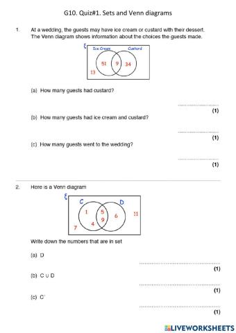 Sets and Venn diagrams Quiz