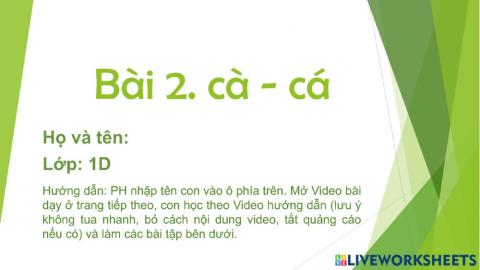 Bài 2: Cà cá