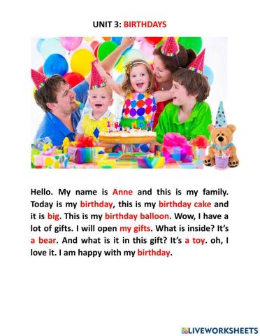 Unit 6: Birthdays