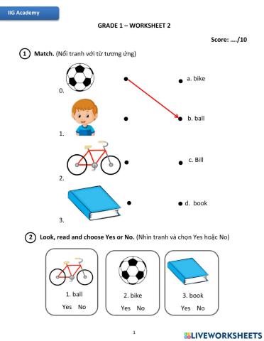 IIG-Grade 1-Worksheet 2