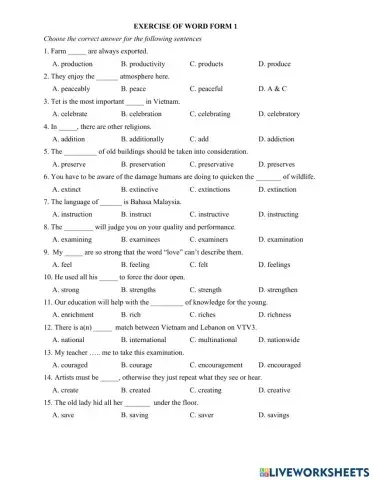 Word form- Multiple choce