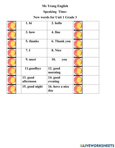Unit 1 grade 3 news words
