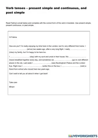 Tense review - present simple, present continuous, past simple