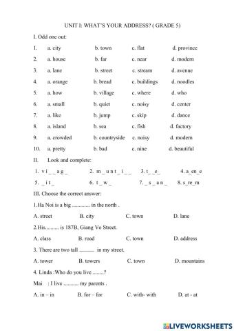 Unit 1: What's your address?