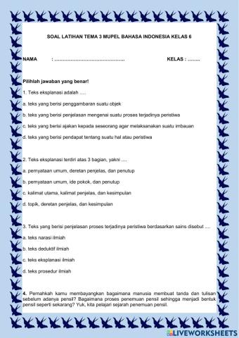 Soal Latihan Bahasa Indonesia Tema 3 Kelas 6