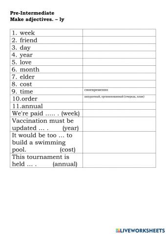 Pre-Intermediate Make adjectives. – ly