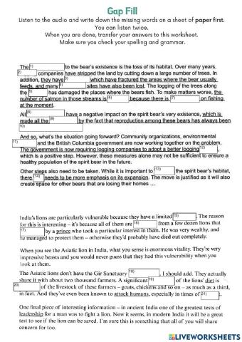 Gap fill - extracts from spirit bear & asiatic lion