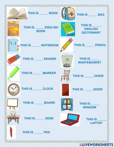 Classroom objects A - AN