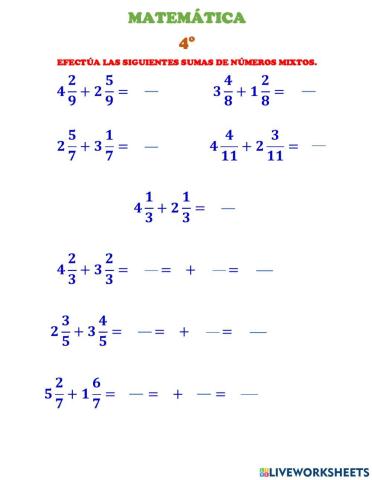 Suma de números mixtos sin llevar y llevando a la parte entera.