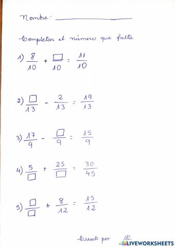 Sumas y restas de fracciones homogeneas