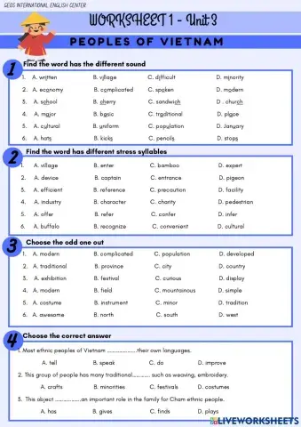 Worksheet 1-Unit 3-Grade 8