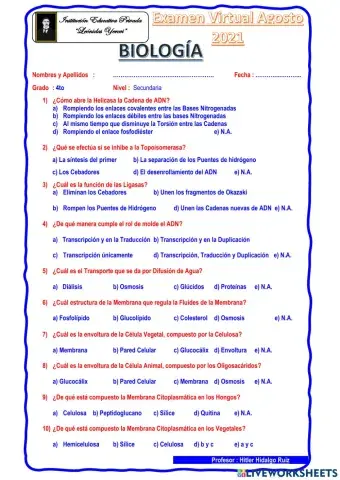 Examen Biologia 4to Sec