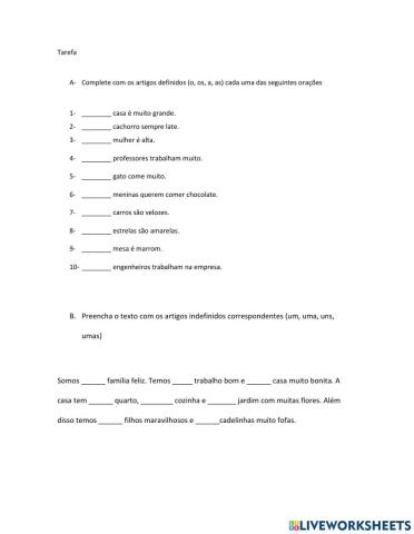 Artigos definidos, indefinidos, preposições e contrações