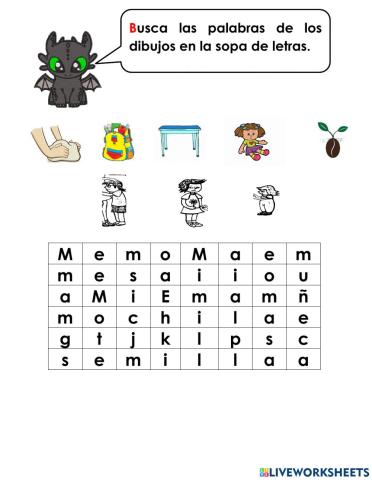 M sopa de letras de palabras extras