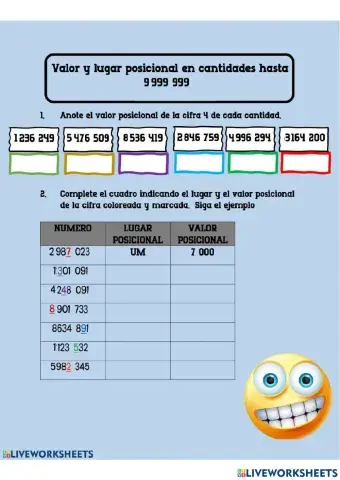 Valor posicional 7 cifras