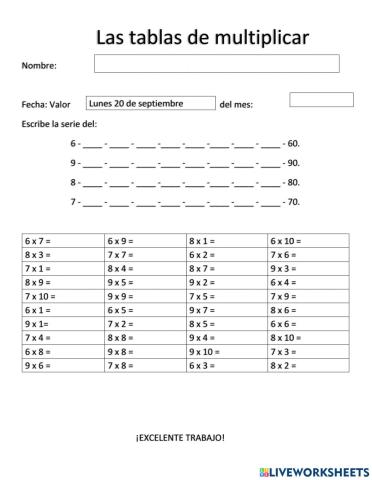 Las tablas salteadas 6,7,8,9
