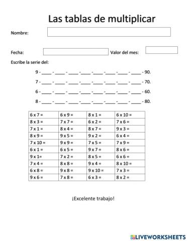 Las tablas salteadas del 6,7,8,9