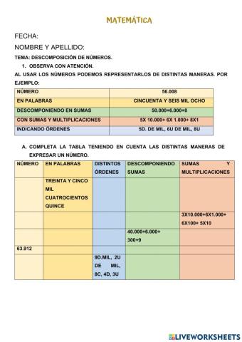 Descomposición de números