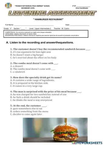 Listening hamburger restaurant