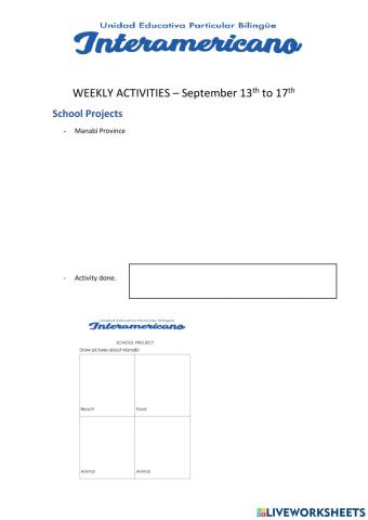 Weekly activities week 19