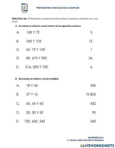 Máximo y mínimo común múltiplo