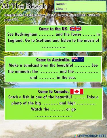 Year 2 Unit 9 At the Beach: Country (Reading)