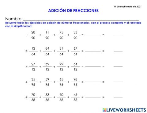 Adición de números fraccionarios