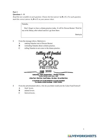 Reading Comprehension Form 1