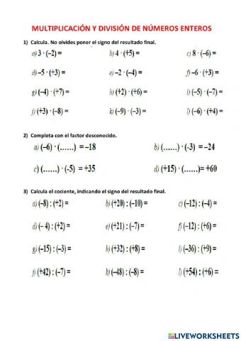 “Multiplicación y división de números reales”