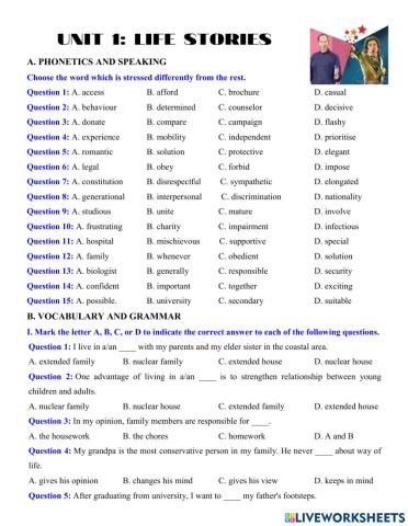 English Grade 12 - Unit 1