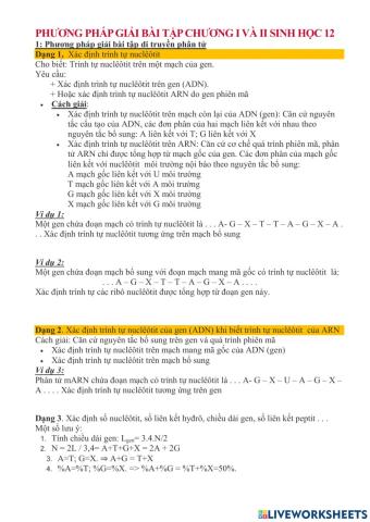 Bài tập chương II. sinih 12